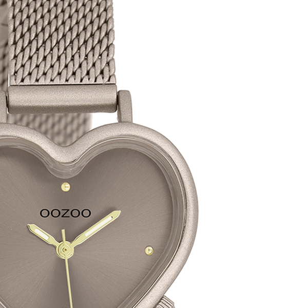 Taupe OOZOO horloge met metalen mesh armband - C11445 (28mm)