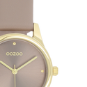 Goudkleurige OOZOO horloge met taupe leren band - C11625 (28mm)