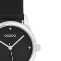 Zilverkleurige OOZOO horloge met zwarte leren band - C11628 (28mm)