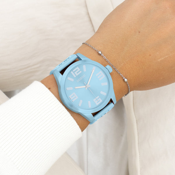 Licht blauwe OOZOO horloge met licht blauwe leren band - C11653 (46mm)