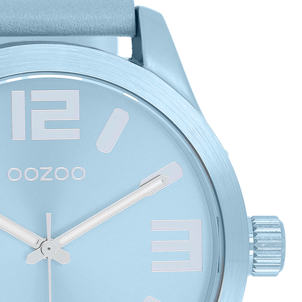 Licht blauwe OOZOO horloge met licht blauwe leren band - C11653 (46mm)