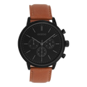Zwarte OOZOO horloge met bruine leren band - C11708 (42mm)