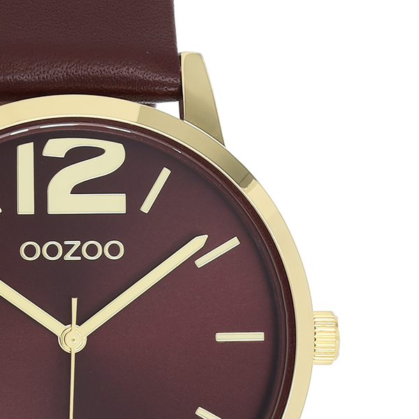 Goudkleurige OOZOO horloge met bordeaux leren band - C11728 (40mm)