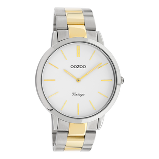 Silver coloured watch with silver/gold coloured stainless steel bracelet - C20101
