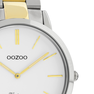 Silver coloured watch with silver/gold coloured stainless steel bracelet - C20101