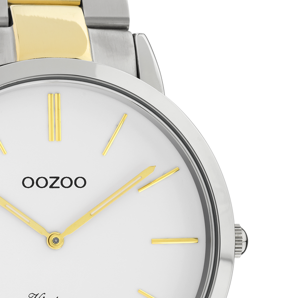 Silver coloured watch with silver/gold coloured stainless steel bracelet - C20101