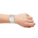Silver coloured watch with silver/gold coloured stainless steel bracelet - C20101