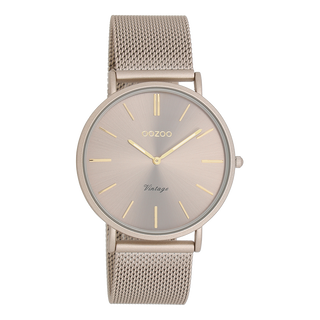 OOZOO Dames Taupe horloge met taupe metalen mesh armband C20336 (40mm)