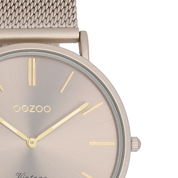 OOZOO Dames Taupe horloge met taupe metalen mesh armband C20336 (40mm)