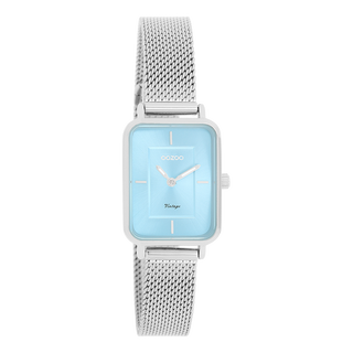 Kopen zilver-blauw OOZOO dames horloge met metalen mesh armband (28mm)