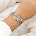 Goudkleurige OOZOO horloge met taupe metalen mesh armband - C20384 (22mm)