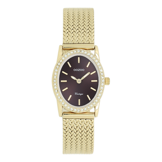 OOZOO Goudkleurige horloge met metalen v-mesh armband - C20433