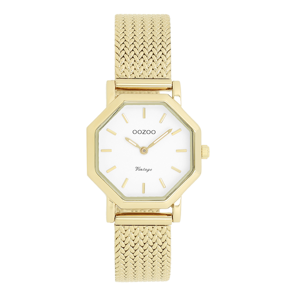 Zilverkleurige horloge met metalen v-mesh armband - C20436 (28mm)