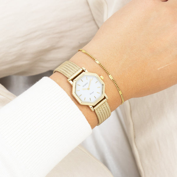 Zilverkleurige horloge met metalen v-mesh armband - C20436 (28mm)