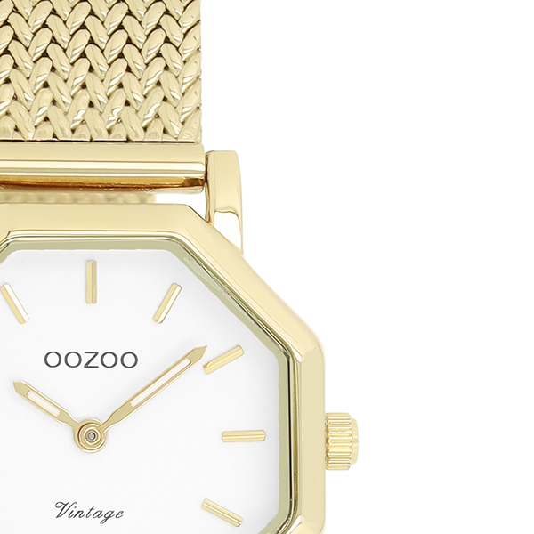 Zilverkleurige horloge met metalen v-mesh armband - C20436 (28mm)