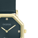 Goudkleurige OOZOO horloge met donker groene leren band - C20476 (31mm)