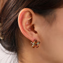 Go Dutch Label Oorknoppen Stone Flower Stud Goud