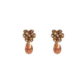 Kopen bruin Go Dutch Label Oorknoppen Flower Stud Dangle Goud
