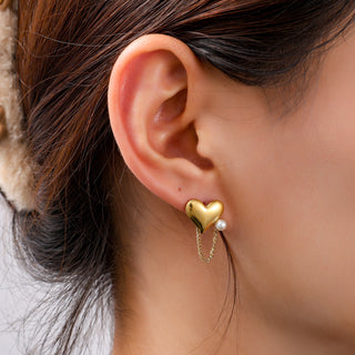 Go Dutch Label Oorknoppen Big Heart + Small Pearl Stud