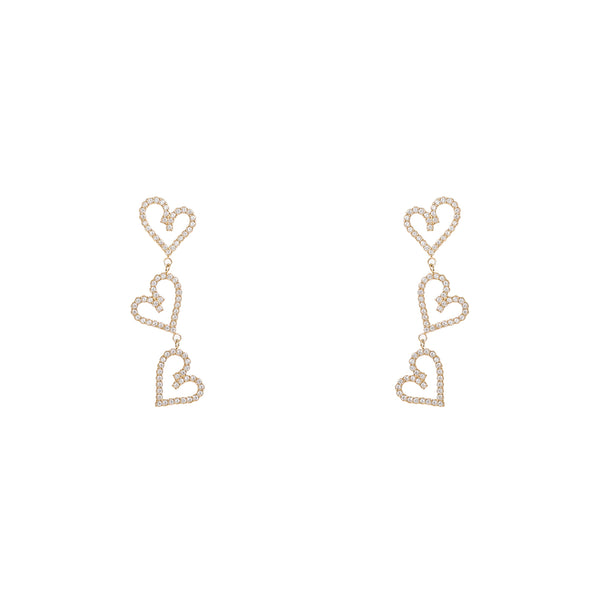 Go Dutch Label Oorknoppen 3Hearts Sparkle Dangle Goud