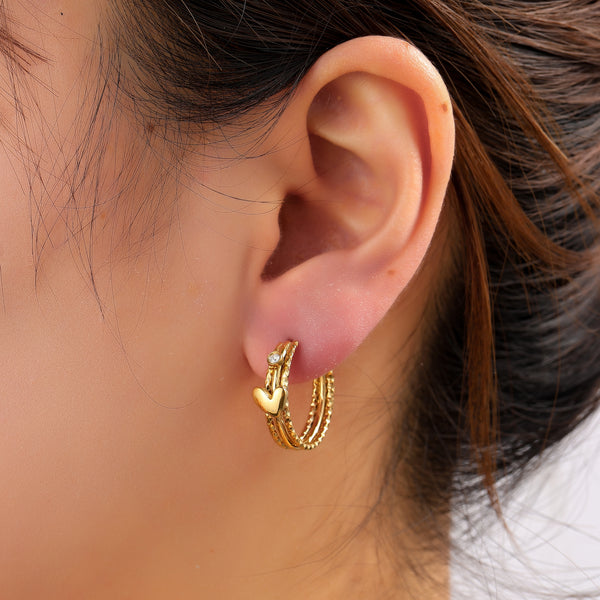 Go Dutch Label Oorknoppen Lines+Heart Hoop