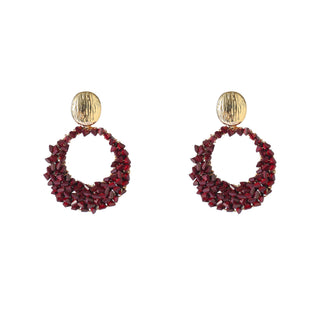 Kopen burgundy Go Dutch Label Oorhangers Square Bead Open Dangle - Goudkleurig