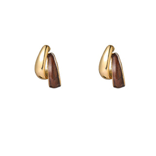 Kopen bruin Go Dutch Label Oorknoppen Double Drop Stud - Goudkleurig