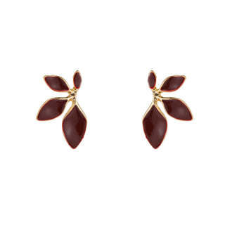 Kopen burgundy Go Dutch Label Oorknoppen Half Leafy Stud - Goudkleurig