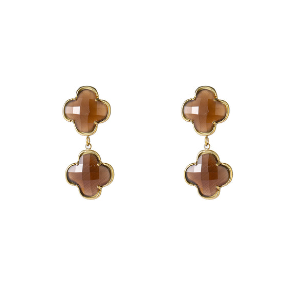 Go Dutch Label Oorhangers Double Clover Dangle - Goudkleurig