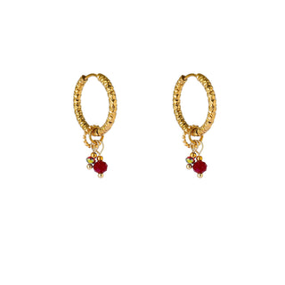 Kopen burgundy Go Dutch Label Oorhangers Double Stone Hoop - Goudkleurig