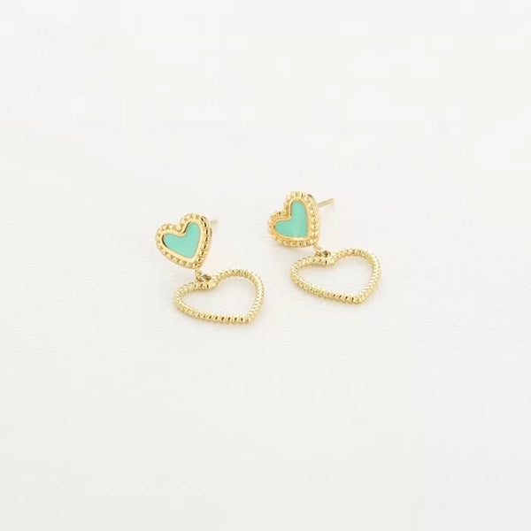 Michelle Bijoux Ear studs heart enamel and decorated