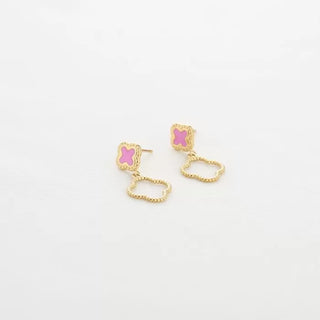 Koop pink Michelle Bijoux Ear studs clover enamel and decorated