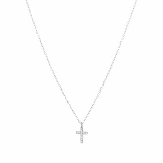 Kaufen silber Bijoutheque Halskette Kreuz mit weißen Steinen