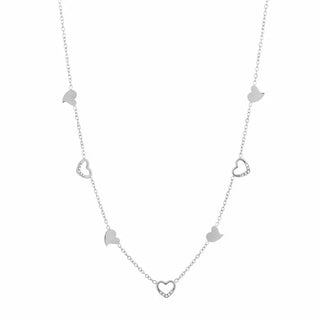 Kaufen silber Bijoutheque-Halskette Herzen mit weißen Steinen