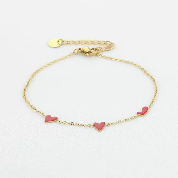 Bijoutheek Armband (Sieraad) 3 Rode Hartjes