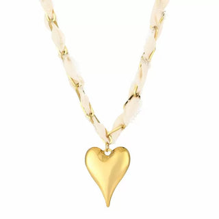 Kopen beige Bijoutheek Collier Stof Hart