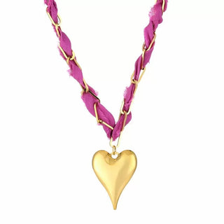 Kopen fuchsia Bijoutheek Collier Stof Hart