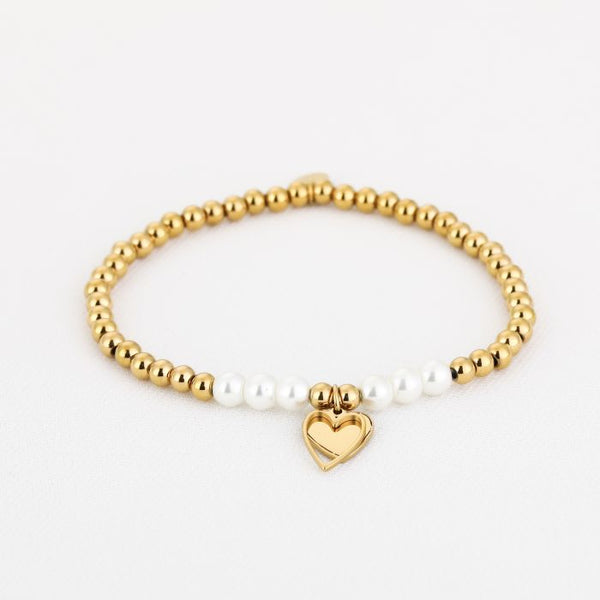 Bijoutheek Armband (Sieraad) Elastisch Balletjes Parel Kralen Hart Bedel