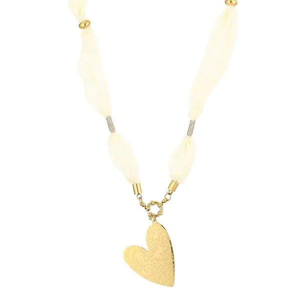 Bijoutheek Collier Stof Gehamerd Hart