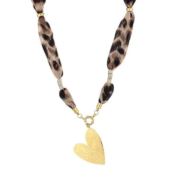 Bijoutheek Collier Stof Gehamerd Hart