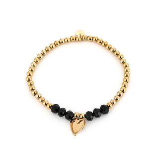 Kopen black Bijoutheek Armband (Sieraad) Elastisch Balletjes Kralen Hart Bedel