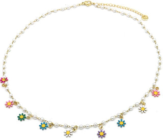 Bijoutheek Collier Bloemen Parel Multi