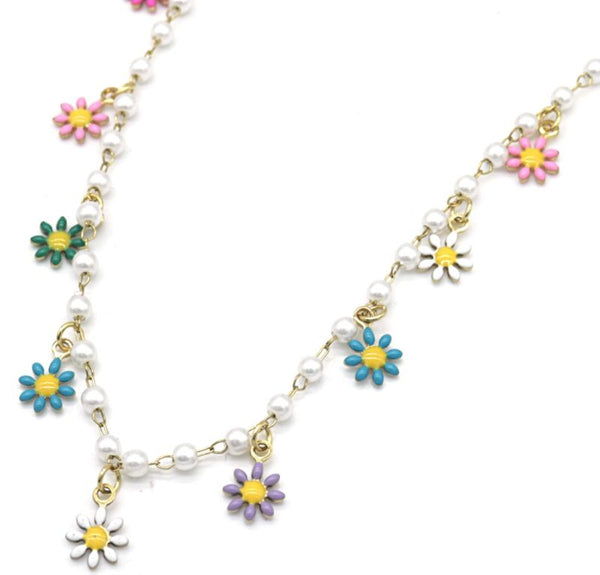 Bijoutheek Collier Bloemen Parel Multi