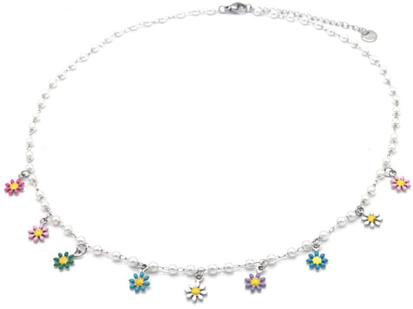 Bijoutheek Collier Bloemen Parel Multi