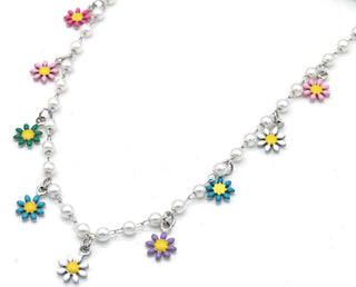 Kopen zilverkleurig Bijoutheek Collier Bloemen Parel Multi