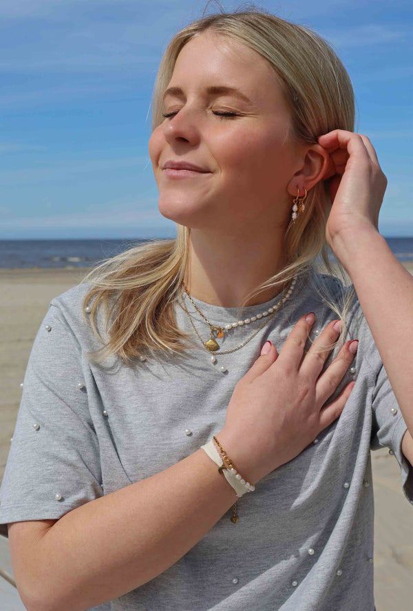 Solid Gold Edelsteen Tussenstuk Ketting - Zoetwaterparel