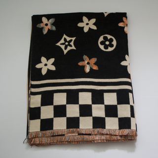 Kopen zwart Bijoutheek Sjaal (Fashion) Bloemen patroon geblokt (190cm x 65cm)