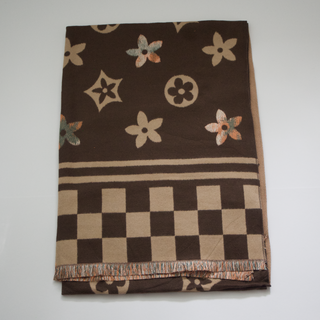 Kopen bruin Bijoutheek Sjaal (Fashion) Bloemen patroon geblokt (190cm x 65cm)