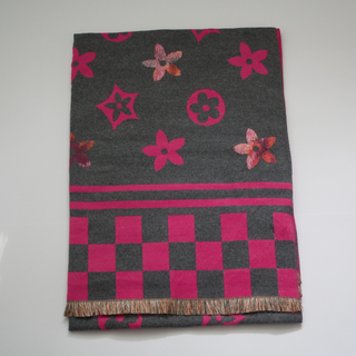 Kopen grijs Bijoutheek Sjaal (Fashion) Bloemen patroon geblokt (190cm x 65cm)