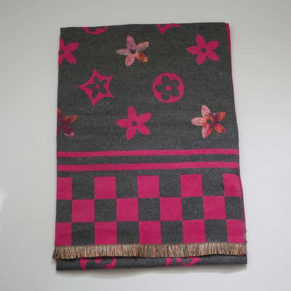 Bijoutheek Sjaal (Fashion) Bloemen patroon geblokt (190cm x 65cm)